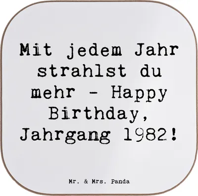 Produktbild von Mr. & Mrs. Panda Tischuntersetzer Spruch 1982 Geburtstag Glanz - Weiß - Geschenk, Geburtstagsgeschenk, Untersetzer für Gläser, gläseruntersetzer, Jahrgang, Happy Birthday