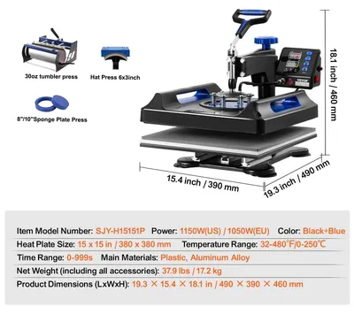 Produktbild von Multifunktions-Heißpresse – Textilpresse – Transferpresse – Sublimationspresse – Bekleidungspresse