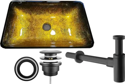 Produktbild von Domotechnika | Waschbecken Set 4In1 - 56X36X9,5 Cm - Gold - Glas, Modern, Mit Zubehör