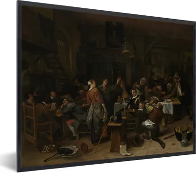 Produktbild von MuchoWow® Gerahmtes Poster Prinsjesdag - Jan Steen 40x30 cm - Poster mit Schwarzem Bilderrahmen Wandposter Rahmen Foto Bilder - Kunstposter - Wanddekorationen