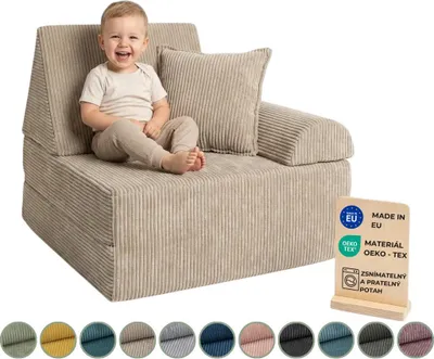 Obrázek produktu pro Pillows24 – Hrací pohovka pro děti z manšestru | Dětské křeslo s pratelným potahem | Dětská pohovka do herny – Vyrobeno v EU, Cappucino