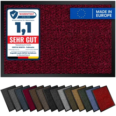 Produktbild von Hochwertige rot-schwarze Fußmatte 90x150 cm – rutschfest, waschbar & wetterfest – ideal für Innen, Außen und den Eingangsbereich