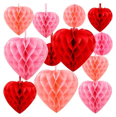 Produktbild von Deko für den Valentinstag, 12 Stück Herz Wabenbälle für romantische Anlässe