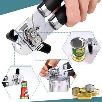 Image de Ouvre-boîtes 3 en 1 - Portable - Multifonctionnel - Noir - Acier inoxydable