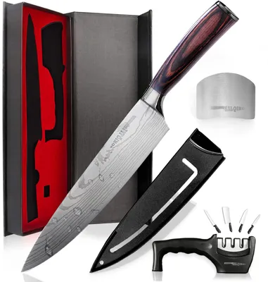 Kochmesser 20 cm, Edelstahl, mit Schärfer und Fingerschutz