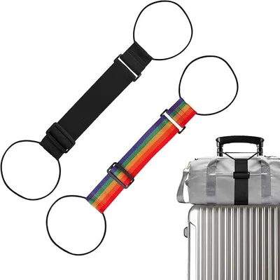 Produktbild von PolkaHome® 2er Set verstellbare Gepäckriemen schwarz, Kofferriemen mit elastischen Schlaufen, Reisezubehör für Koffer und Taschen