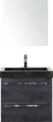 Produktbild von Sanox Badmöbel-Set Seville BxHxT 61 x 170 x 45,5 cm Frontfarbe black oak mit Waschtisch Naturstein schwarz, Waschbeckenu