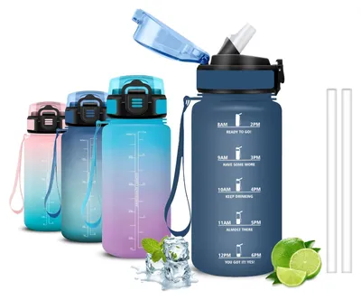 Produktbild von Mujigaga Trinkflasche 500ml auslaufsicher mit Strohhalm für Kinder,