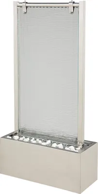Zdjęcie produktu dla KÖHKO® Ściana wodna ok. 93 cm ze stali nierdzewnej ze szklanym wodospadem i podświetleniem LED do salonu i na taras.