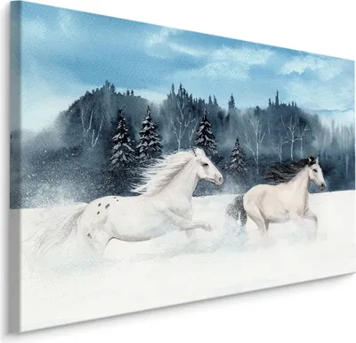 Produktbild von Fabelhafte Canvas LEINWAND BILDER 90x60 cm XXL Kunstdruck Tiere Pferde Bäume Schnee