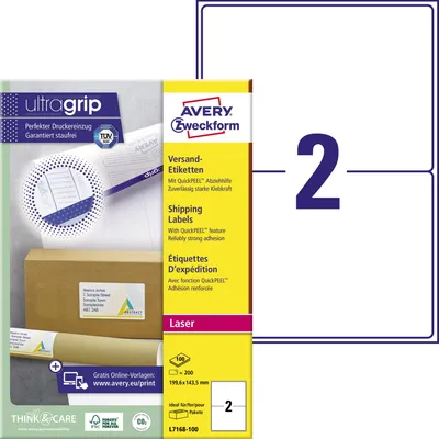 Image de Avery Zweckform® L7168-100 L7168-100 Étiquettes d'expédition - 199,6x143 mm, 200 pièces, blanc