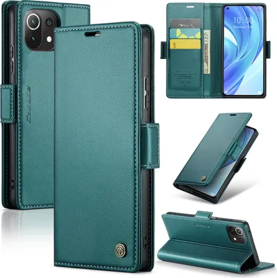 Image de Xiaomi 11 Lite Case, RFID Blocking Card, Advanced Flip Leather Case with Stand Function pour Xiaomi 11 Lite 5G NE / Mi 11 Lite Green