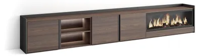 Produktbild von TV-Möbel Holzeffekt eiche schwarz 315x35x50cm Kamin mit Feuereffekt