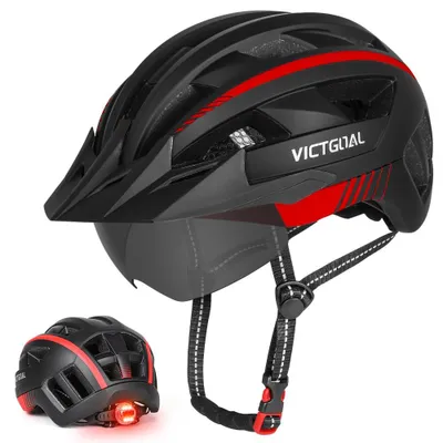 Produktbild von VICTGOAL Fahrradhelm mit Visier für Herren Damen, LED Rücklicht und Brille