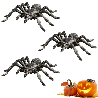 3 realistische Spinnen-Dekoration, graubraun, Halloween, Party