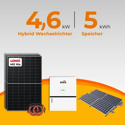 Produktbild von SolarTower 4.6 - 4,6 kW Solaranlage mit 5 kWh Speicher | Komplettset inkl. Flachdach Montagesystem