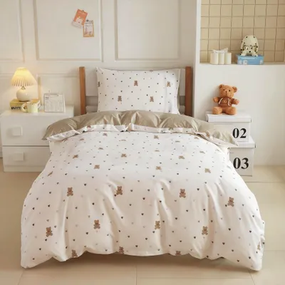 Image de Parure de lit pour bébé, 2 pièces, 100 x 135 cm, en coton, avec motifs de cœurs et d'ours, pour lit de bébé