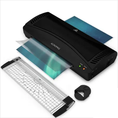 Produktbild von ACROPAQ Laminiergerät A4 - Laminierset mit 40 Folien, Eckenstanzer, Papierschneider - Foliengerät mit Folien, Folienschweißgerät, Versiegelungsmaschine, Laminator, Laminiergeraet - Schwarz - AL49