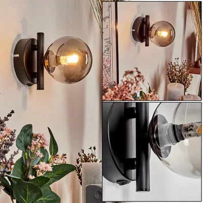 Produktbild von Isorella Wandlampe aus Metall/Glas in Schwarz/Rauchfarben/Klar