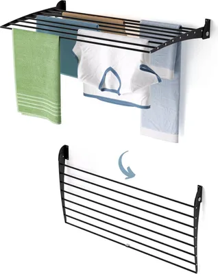 Obrázek produktu pro Nástěnný kůň na prádlo, prostorově úsporné řešení pro vnitřní použití - Foxydry Fold Down 100 cm černý