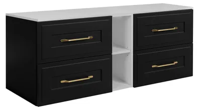 Image de Ensemble de meubles de salle de bains, noir/blanc, 180 (2 x 80 + 20) x 46 x 58 cm, 3 couleurs de poignées au choix