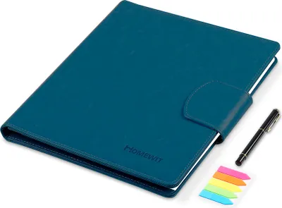 Produktbild von Homewit A4 Marineblau Leder Mappe Kunstleder A4 Aktentasche + A4 Haftnotizbuch + 1 Satz Pfeil Haftnotizen + Schwarzer Kugelschreiber