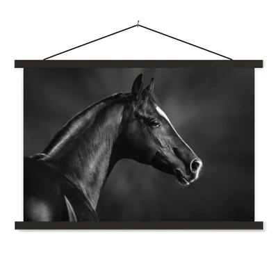 Produktbild von MuchoWow® Textilposter Pferd - Tiere - Schwarz - Weiß - Porträt 120x80 cm mit schwarzem Rahmen - Wanddeko