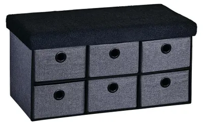 Productafbeelding van KESPER Zitbank met opbergboxen – -gecertificeerd – bekleed, 6 compartimenten – 78 x 38 x 38 cm – zwart-grijs – Model 15953