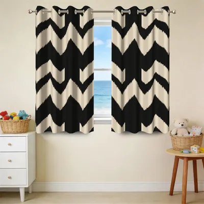 Verdunkelungsvorhänge 117x138 cm, Beige Schwarz, 2 Paneele