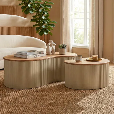 Immagine prodotto di Kashan - Tavolino da Salotto, 37x58x92h cm Marrone Rovere, set da 2