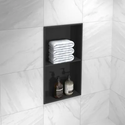 Produktbild von Wandnische Marwell Como schwarz 62 x 32 cm - Wandregal Edelstahl schwarz - Wandnische Dusche - Duschregal schwarz