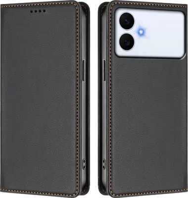 Image de Etui en cuir pour Samsung Galaxy S26 Edge, étui magnétique en cuirPolyuréthaneavec support Noir