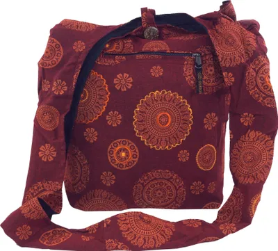 Produktbild von Sadhu Bag, Goa Tasche, Schulterbeutel - Rot, Uni - Erwachsene, Baumwolle, 35*35*25 cm, Alternative Umhängetasche, Handtasche aus Stoff