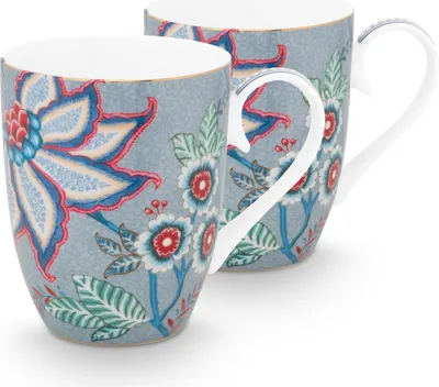 Produktbild von PIP STUDIO Flower Festival Henkelbecher Light Blue 350ml Set2