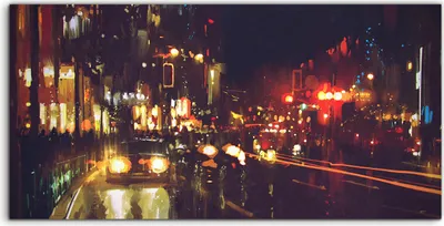 Produktbild von Coloray Acrylbild 140x70  Wandbild Acrylbilder Malerei Nachtstraße mit bunte Lichtern