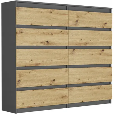 Obrázek produktu pro Komoda 140 cm 10 zásuvek skříňka FRAMIRE R-140-S10 antracit mix artisan