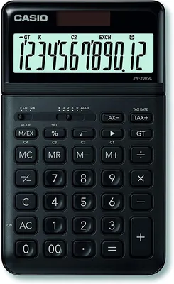 Immagine prodotto di Calcolatrice da tavolo elegante Casio JW-200SC-BK, 12 cifre, in sette varianti di colore, NERO