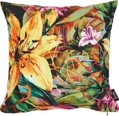 Produktbild von done.® Beidseitig bedruckte Kissenhülle aus weichem Samtstoff 65x65cm, Yellow Lily, 100% Polyester