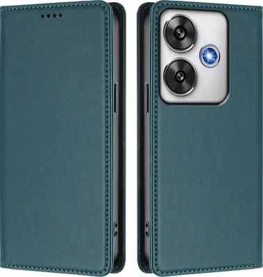 Produktbild von Handyhülle für Xiaomi Poco F6, Kunstleder Klapphülle Stoßfeste Magnetische Hülle mit Ständer Grün