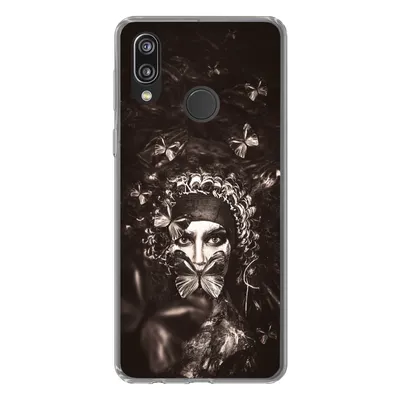 Produktbild von MuchoWow® Handyhülle Schutzhülle Hülle für Huawei P20 Lite (2020) Frau - Schmetterling - Schwarz - Weiß Silikon Softcase Handy Hülle - Kartenhalter