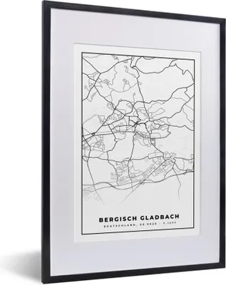 Produktbild von MuchoWow® Gerahmtes Poster Karte - Bergisch Gladbach - Stadtplan - Wegbeschreibung 30x40 cm - Poster mit Schwarzem Bilderrahmen Wandposter Rahmen Foto Bilder - Wandposter Schlafzimmer
