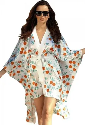 Obrázek produktu pro Krásný saténový župan DKaren - kimono s oranžovým potiskem