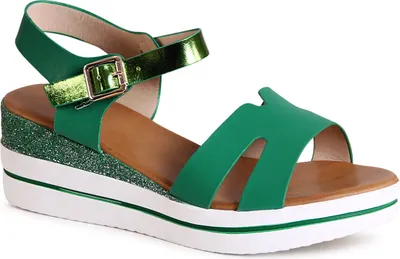 Produktbild von topschuhe24 2785 Damen Keilabsatz Sandalen Glitzer Sandaletten, Farbe:Grün, Größe:37 EU