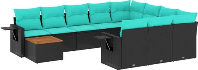 Produktbild von 11-teiliges Gartensofa-Set mit Kissen, schwarzes Polyrattan