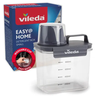 Produktbild von Vileda Waschmittelbox 1100 ml – Aufbewahrungsbox für Waschmittel, inkl. Messbecher, grau