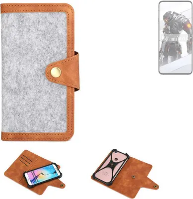 Produktbild von K-S-Trade Handyhülle kompatibel mit Oukitel WP35 Schutzhülle Filz-Hülle Kunst-Leder hellgrau braun (1x)