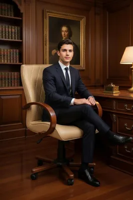 Image de Chaise de bureau élégante, beige, avec hauteur réglable et accoudoirs en bois