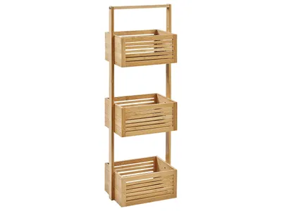 Produktbild von BELIANI Badregal mit Griff Hellbraun Bambusholz 80 cm Hoch 3 Fächer Lamellen-Optik Latten-Optik Rustikal Badezimmer Ausstattung Badmöbel Holzregal