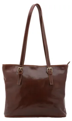 Produktbild von Damen-Schultertasche aus echtem Rindsleder Ledergriff und Reißverschluss Brown UNICA 31x41x10 cm 5576-Marrone