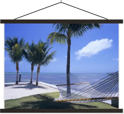 Produktbild von MuchoWow® Textilposter Meer - Hängematte - Palme 60x45 cm mit schwarzem Rahmen - Poster Schlafzimmer